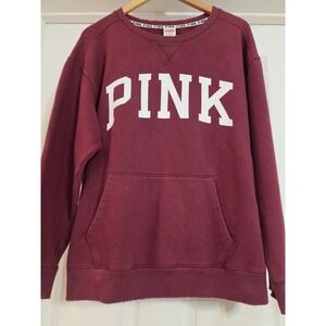 Victoria's Secret PINK Crewneck Sweatshirt Maroon Burgundy Logo Pullover Large